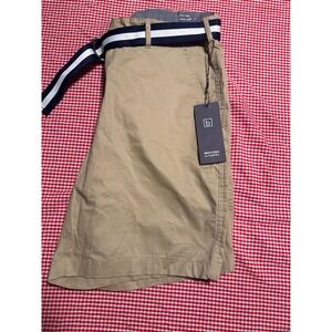Britches by Samtex Mens Khaki Stretch Fabric Shorts with Varsity Stripe Belt 40W